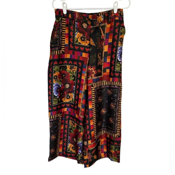 Joie Wide-Leg Belted Multicolored Patterned Cropped Stretch Pants Size M - Picture 1 of 9